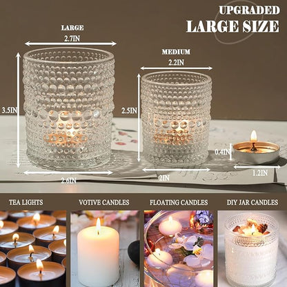 24pcs Large Votive Candle Holder, 2.7 * 3.5in Clear Glass Tea Light Candle Holders Bulk for DIY Wax Wedding Table Decor & Christmas Thanksgiving