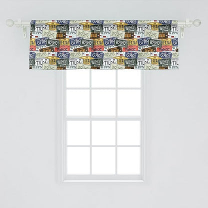 Ambesonne Vintage Window Valance Pack of 2, Original Retro Style License Plates Personalized Creative Travel Vacation, Rod Pocket Curtain Valances for Kitchen Bedroom, 42" X 18", Green Blue Yellow