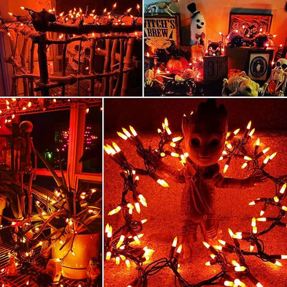 Brizled Orange Halloween Lights, 42.6ft 200 Count Incandescent Halloween String Lights Connectable, UL Certified Black Wire Mini Orange Lights String for Indoor Outdoor Tree Patio Garden Party Decor