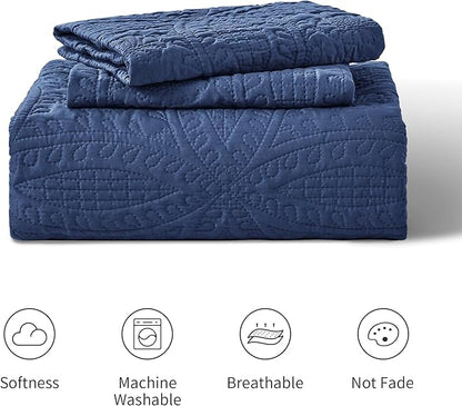 Love's cabin Quilts for Queen Bed Navy Blue Bedspreads - Soft Bed Summer Lightweight Bedspread Comforter - Modern Style Coin Pattern Coverlet for All Season - 3 Pieces (1 Quilt, 2 Pillow Shams)