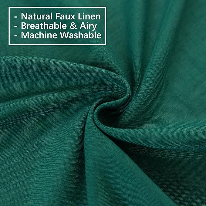 Emerald Green Curtains Semi Sheer 96 Inches Long, Dark Linen Textured Light Filtering Drapes for Living Room Dining, Hunter Green Window Decor, Pinch Pleat Curtain with Hooks