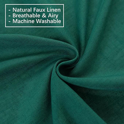 Emerald Green Curtains Semi Sheer 96 Inches Long, Dark Linen Textured Light Filtering Drapes for Living Room Dining, Hunter Green Window Decor, Pinch Pleat Curtain with Hooks