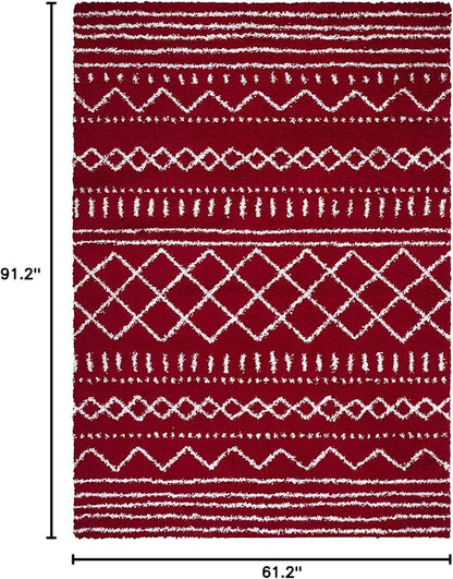 SAFAVIEH Arizona Shag Collection Area Rug - 5'1" x 7'6", Red & Ivory, Moroccan Design, Non-Shedding & Easy Care, 1.6-inch Thick Ideal for High Traffic Areas in Living Room, Bedroom (ASG741Q)