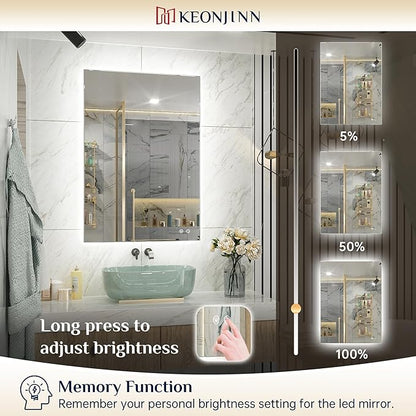 Keonjinn LED Bathroom Mirror with Lights 36 x 36 Inch, Backlit Vanity Mirrors for Wall, Stepless Dimmable, Anti Fog, Waterproof, CR90+ Tempered Glass, Memory Founction, High Lumen
