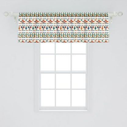 Ambesonne Mexican Window Valance, Latin American Cultural Native Borders Indigenous Saguaro Sombrero Tequila Bottle, Curtain Valance for Kitchen Bedroom Decor with Rod Pocket, 54" X 18", Jade Green