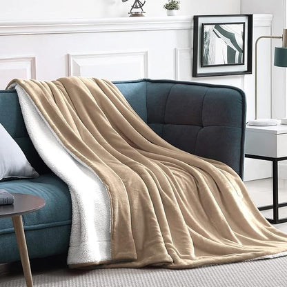 Walensee Sherpa Fleece Blanket (Twin Size 60”x80” Taupe tan) Plush Throw Fuzzy Super Soft Reversible Microfiber Flannel Blankets for Couch, Bed, Sofa Ultra Luxurious Warm and Cozy for All Seasons