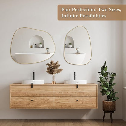 PERFNIQUE Irregular Wall Mirror Asymmetrical Mirror, 32''x24'' Gold Mirror for Bathroom Bedroom Living Room Entryway, Decorative Modern Boho Decor, Wall Mouted(Gold, 32''x24'')