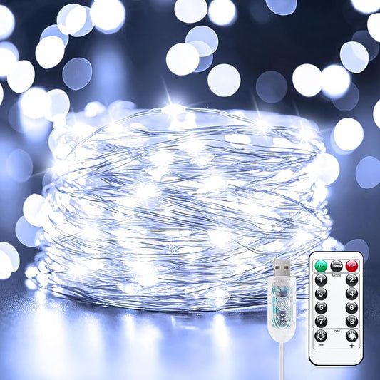 Fairy Lights Plug in, 33Feet 100 LED USB Powered Twinkle Lights with Timer and Remote, Starry String Lights for Indoor Outdoor Wreath Wall Dorm Bedroom Mason Jar Christmas Decoration