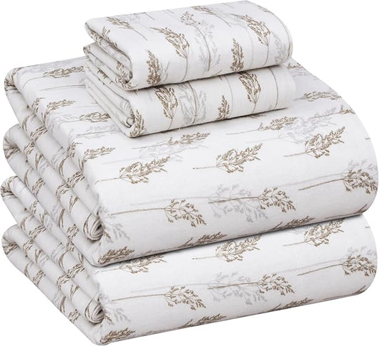 RUVANTI Flannel Sheets King Size - 100% Cotton Brushed King Size Sheets Set - Deep Pockets 16 Inches Bed Sheets - All Seasons Breathable & Extra Soft - Warm & Cozy, 4 Piece, Dried Straw