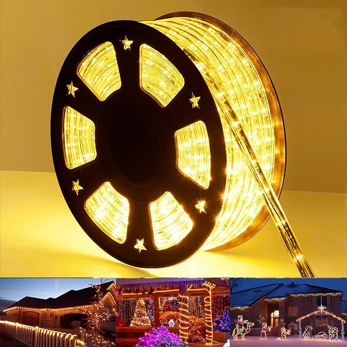 50ft 360 LED Rope Lights Outdoor, Connectable and Flexible Tube Lights with 8 Modes, Waterproof Indoor Outdoor LED Rope Lighting for Deck, Garden, Pool, Patio, Indoor Outdoor Decorations (Warm White)