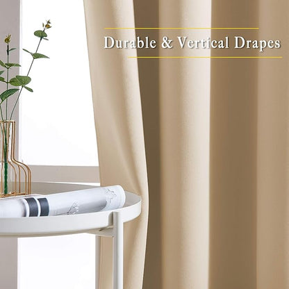 NICETOWN 80 inch Curtains Privacy for Doorway - Thermal Insulated Grommet Window Treatments Room Darkening Sound Reducing for Bedroom/Home Office (Biscotti Beige, Set of 2, W46 x L80)