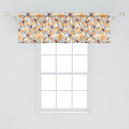 Ambesonne Dragonfly Window Valance Pack of 2, Uneven Big Repetitive Winged Bug 2 Pairs of Patched Wings Flying Orange Blobs, Rod Pocket Curtain Valances for Kitchen Bedroom, 42" X 18", Sand Brown