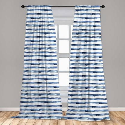 Ambesonne Harbour Stripe Window Curtains, Watercolor Style Paintbrush Stripes Sea Marine Life Lines Image, Lightweight Decor 2-Panel Set with Rod Pocket, Pair of - 28" x 63", Blue Night