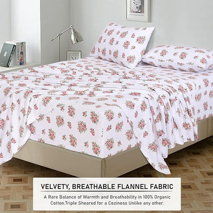 RUVANTI Flannel Sheets King Size - 100% Cotton Brushed King Size Sheets Set - Deep Pockets 16 Inches Bed Sheets - All Seasons Breathable & Extra Soft - Warm & Cozy, 4 Piece, Bali