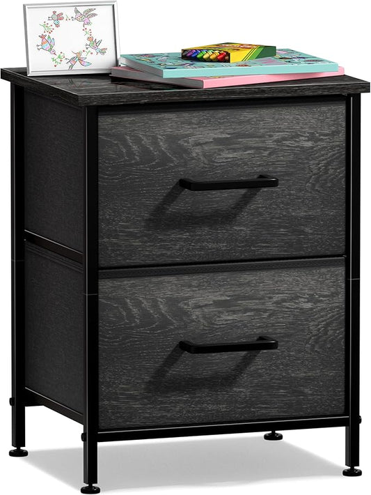 Sorbus Nightstand Dresser with 2 Faux Wood Drawers - Bedside Table Chest with Storage Bedroom, Living Room, Closet & Dorm Furniture Lamp Stand - Steel Frame, Wood Top, Easy Pull Fabric Bins