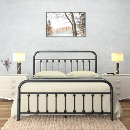 Golden Gate Beds Victorian Vintage Style Metal Bed Frame with Wrought Iron Headboard and Footboard, Classic Platform Bedframe Storage, No Box Spring Needed, Mattress Foundation, Black, California King
