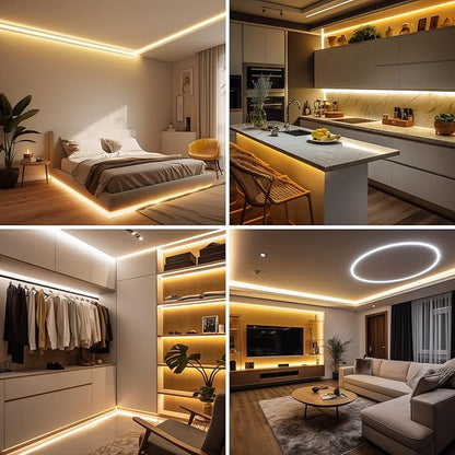 32.8ft COB LED Strip Light Warm White, High Bright LED Strips with 320LEDs, RF Remote and UL Power Supply, 3000K Dimmable LED Lights for Bedroom,Kitchen, DIY Home Decoration, 2 Rolls of 16.4ft