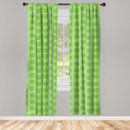 Ambesonne Lime Green Window Curtains Pack of 2, Simplistic Formless Geometric Shapes in Different Shades Theme, Lightweight Set with Rod Pocket, 4 Panels of - 28" x 63", Green
