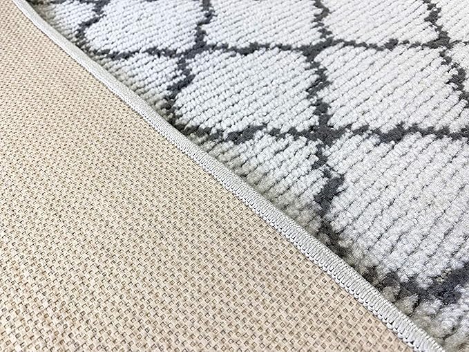 Custom Size Modern Runner Rug Carpet for Hallway Entryway Foyer Kitchen, Slip Resistant Latex Rubber Backed 31 inch Wide X Customized Length, Trellis Grey, 31 inch X 18 feet