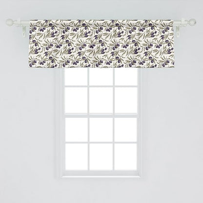 Ambesonne Olive Window Valance, Digitally Generated Hand Drawn Style Botanical Blossoms, Curtain Valance for Kitchen Bedroom Decor with Rod Pocket, 42" x 18", Quartz Taupe