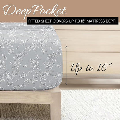 Linen Market 4 Piece King Sheet Set - Breathable, Double-Brushed Patterned Cooling Sheets – Oeko-TEX Certified Ultra Soft & Wrinkle-Free 16" Deep-Pocket King Sheets - Easy Care Trellis Vine Gray