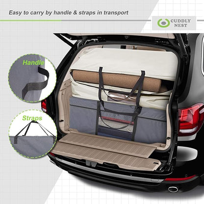 Cuddly Nest Folding Mattress Storage Bag - Heavy Duty Carry Case for Tri-Fold Guest Bed (Fits 4" Queen Mattress,Grey)