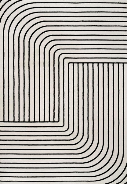 Eyely NCS101G-4 Odense High-Low Minimalist Angle Geometric Black/White 4 ft. x 6 ft. Area Rug, Black/White, 4 ft. x 6 ft., Indoor, Area Rug