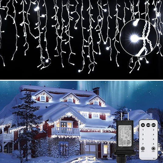 Brightown Icicle Lights Outdoor, 40Ft White Christmas Lights with 81 Drops and 432 LED Icicle Drops, Remote and Timer Controlled, Perfect for House Eaves and Wedding Decor, Pure White