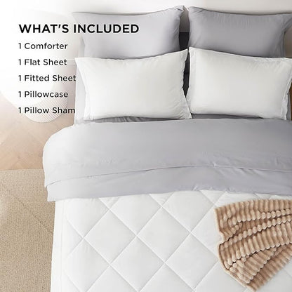 Bedsure Twin XL Comforter Set - 5 Pieces Reversible White and Grey Bedding, Twin XL Bed Set for All Seasons, Bed in a Bag with Down Alternative Comforter, Grey Sheets, Pillowcase & Sham
