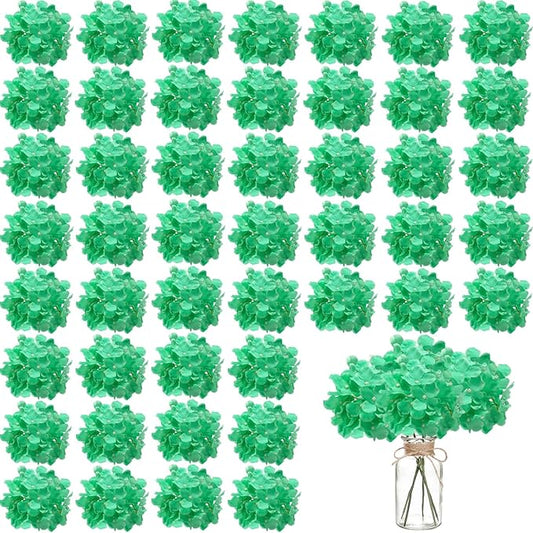 100PCS Artificial Hydrangea Flowers, Fake Flowers Silk Hydrangea Full Flowers Heads with Stems for Wedding Home Party Shop Baby Shower Decor (Peacock Green)