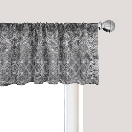Ambesonne Aztec Window Valance, Pattern of Symmetric Tribal Inspired Streaks and Motifs in Greyscale Tones, Curtain Valance for Kitchen Bedroom Decor with Rod Pocket, 42" x 12", Pale Grey and Dimgray