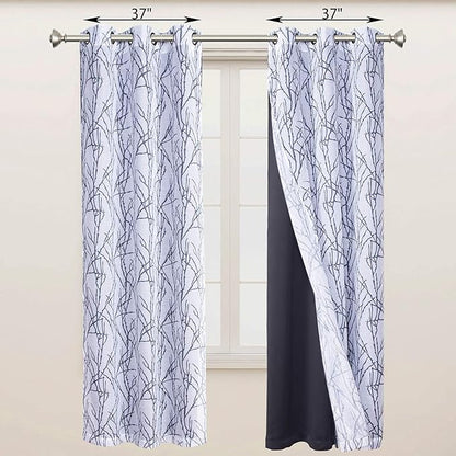 BONZER Mix and Match Curtains - 2 Pieces Branch Print Sheer Curtains and 2 Pieces Blackout Curtains for Bedroom Living Room Grommet Window Drapes, 37x63 Inch/Panel, Grey Dark, Set of 4 Panels