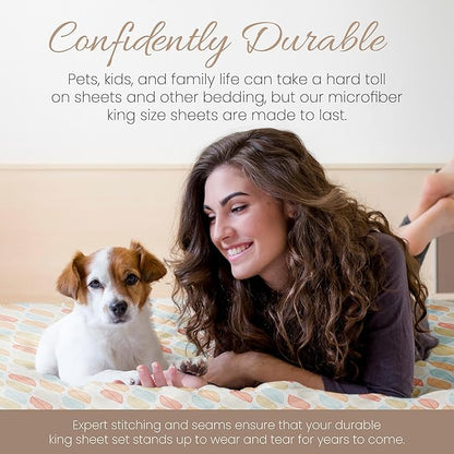 Linen Market 4 Piece King Sheet Set - Breathable, Double-Brushed Patterned Cooling Sheets – Oeko-TEX Certified Ultra Soft & Wrinkle-Free 16" Deep-Pocket King Sheets - Easy Care Fall Foliage Yellow