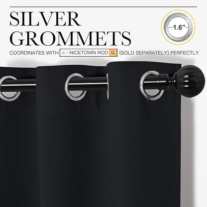 NICETOWN Patio Blackout Curtain Shades - Summer Home Decoration Thermal Insulated Grommet Blackout Draperies/Drapes for Kitchen (2 Panels, 55 inches x 96 inches, Black)