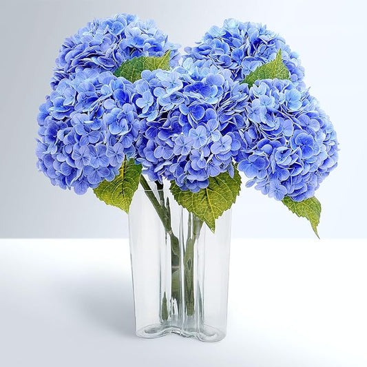 Waipfaru 21" Real Touch Dark Blue Hydrangea Artificial Flowers with Long Stem & Leaves, Full Latex Faux Hydrangea Flowers for Home Decor Party Floral Arrangements Wedding Bouquets Centerpieces, 4Pcs