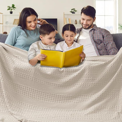 PHF 100% Cotton Waffle Blanket Oversized King 120"x120", Lightweight Breathable Extra Large 10'x10' Blankets for Bed, Giant Big Luxury Aesthetic Woven Bedding for Home Decor, Oatmeal