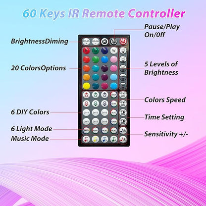 Led Lights for Bedroom 200ft Music Sync Color Changing Led Strip Lights with 60 Key Remote and App Control RGB Led Light Strip for Home Party Room Decoration (2 * 100ft)