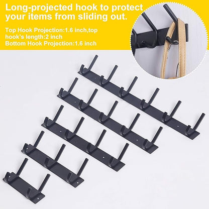 WEBI Coat Rack Wall Mounted,17-1/8 Inch Hooks for Hanging Coats,Heavy Duty Metal Hook Rail with 6 Double Dual Hooks Hanger Wall Mount for Purse Clothes Jacket Backpack Entryway,Black