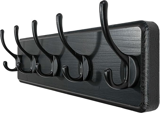 WEBI Coat Rack Wall Mount,Coat Hanger Wall,16" Hole to Hole,Coat Hooks Wall Mounted,Hook Rack,5 Hooks for Hanging Coats,Hats,Jacket,Clothes,Entryway,Black