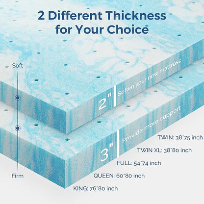 Mattress Topper Twin, 3 Inch Gel Memory Foam Bed Topper for Twin Size Bed, CertiPUR-US Certified, Blue