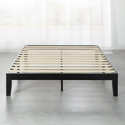 Mellow Naturalista Classic 12 Inch Solid Wood Platform Bed with Wooden Slats, Queen, Black