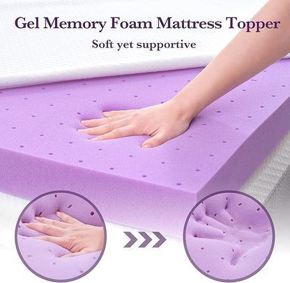 SINWEEK 2 Inch Gel Memory Foam Mattress Topper with Cooling Cover Ventilated Soft Mattress Pad, Bed Topper, CertiPUR-US Certified, Queen Size