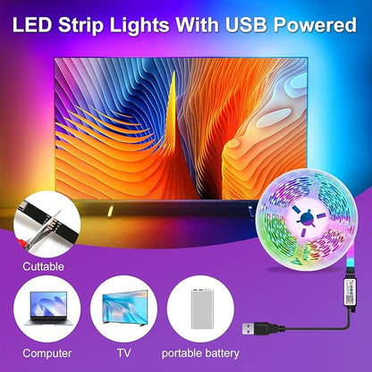 LED Strip Lights for Bedroom, 32.8ft Smart RGB Music Sync Bluetooth App & Remote Control, USB-Powered LED Strip Lights for TV, Gaming, Bedroom, PC, Home Theater
