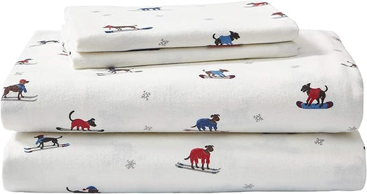 Eddie Bauer - Flannel Sheets Full Size, Anti-Pilling & Wrinkle Resistant Cotton, Touchably Soft for All-Season Comfort - Bed Sheets with Matching Pillowcase & Fitted Sheet (Ski Patrol White)