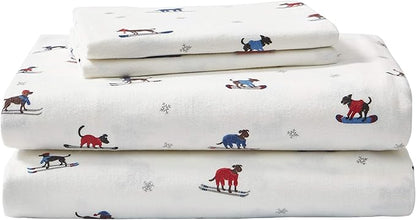 Eddie Bauer - Flannel Sheets Twin Size, Anti-Pilling & Wrinkle Resistant Cotton, Touchably Soft for All-Season Comfort - Bed Sheets with Matching Pillowcase & Fitted Sheet (Ski Patrol White)