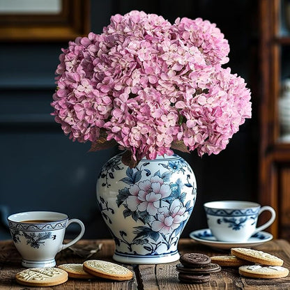 Artificial Flower Fake Silk Hydrangea Heads Bouquet with Stems Bulk for Fall Decoration Table Center Christmas Indoor Outdoor Faux Floral Realistic with Leaves Plants Crafts 8PCS(Pink)