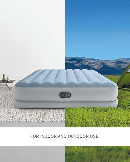Intex 64159E Dura-Beam Plus Mid-Rise Air Mattress: Fiber-Tech - Queen Size - Built-in USB Electric Pump - 14in Bed Height - 600lb Weight Capacity