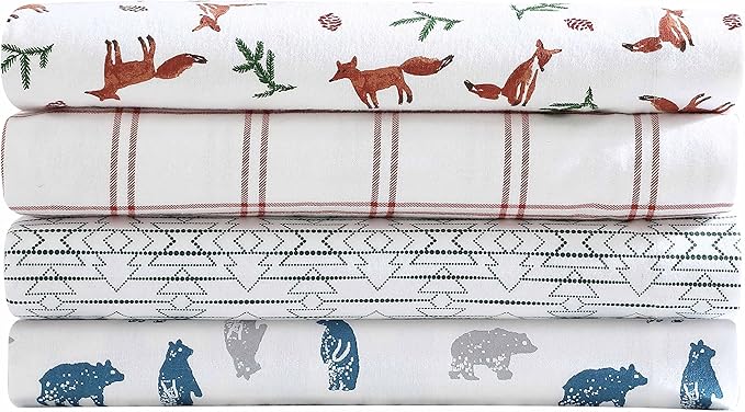 Eddie Bauer- Full Sheet Set, Cotton Flannel Bedding Set, Brushed for Extra Softness, Cozy Home Décor (Bear Mountain Grey, Full)