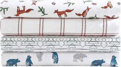 Eddie Bauer- Twin Sheet Set, Cotton Flannel Bedding Set, Brushed for Extra Softness, Cozy Home Décor (Fox Trail Orange, Twin)