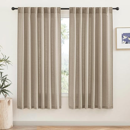 RYB HOME Privacy Semi Sheer Linen Curtains 72 inches Long, Rod Pocket & Back Tab Linen Blend Elegant Light Filtering Privacy Protected Panels for Farmhouse Cottage, Khaki, 52" W, 2 Panels